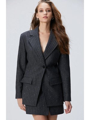 Network Dark Grey Melange Striped Wool Blend Jacket
