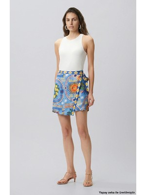 Network Colorblocked Desenli Kruvaze Mini Etek
