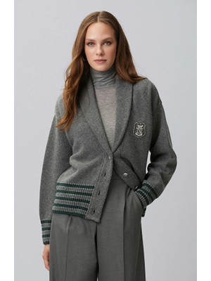 Network Anthracite Melange Glitter Striped Wool Blend Cardigan