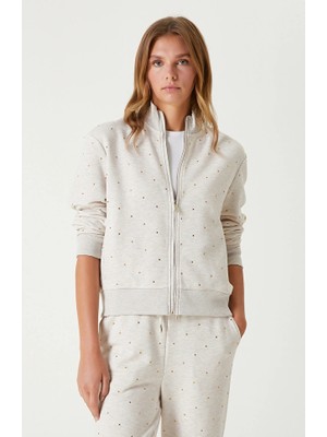 Network Beige Melange Rhinestone Print Detail Sweatshirt