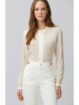 Network Beige Melange Trim Detail Cardigan