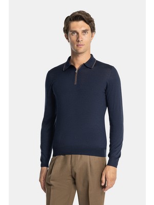 Vakko By Gran Sasso Fermuarli Polo Yaka Yün Ipek Triko