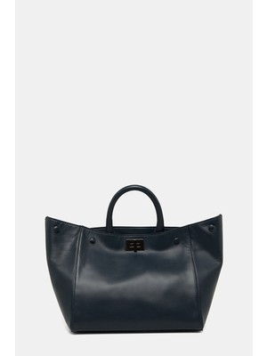 Lorena Antoniazzi Vakko By Lorena Antonıazzı Navy Leather Bag