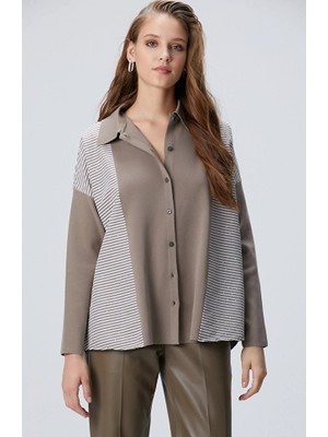 Network Dark Mink Woven Trim Cardigan