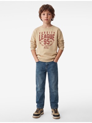 Koton Şardonlu Bisiklet Yaka Uzun Kollu Baskılı Sweatshirt