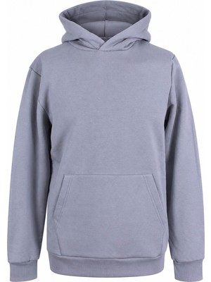 Trender Kapüşonlu Kanguru Cep 3 Iplik Şardonlu Açık Gri Erkek Sweatshirt 5281
