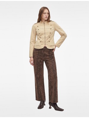 Koton Gabardin Kumaş Metal Düğmeli Slim Fit Fermuarlı Dik Yaka Military Ceket