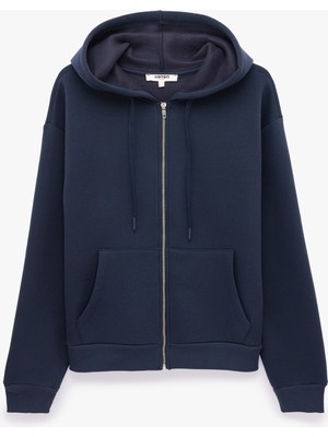 Koton Şardonlu Kanguru Cepli Uzun Kollu Kapüşonlu Fermuarlı Oversize Spor Sweatshirt