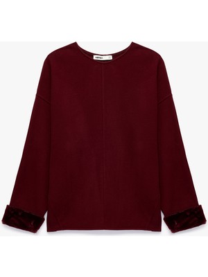 Koton Bisiklet Yaka Uzun Kollu Suni Kürklü Oversize Sweatshirt
