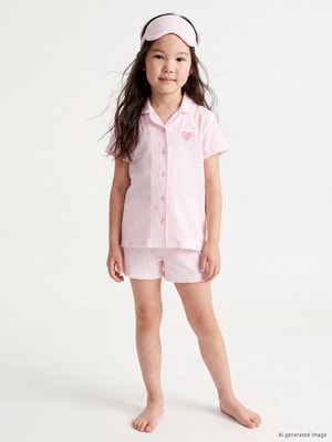 Lc Waikiki Yeni Sezon Pembe Gömlek Yaka Kız Çocuk Şortlu Pijama Takımı