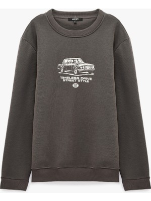 Koton Üç Iplik Şardonlu Uzun Kollu Bisiklet Yaka Baskılı Sweatshirt