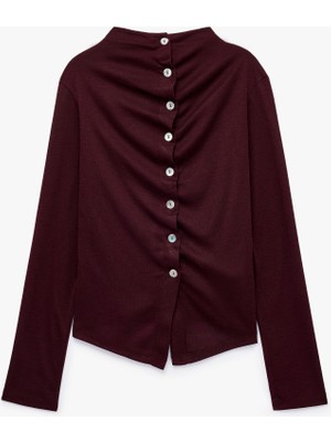 Koton Slim Fit Uzun Kollu Dik Yaka Drapeli Düğmeli Bluz