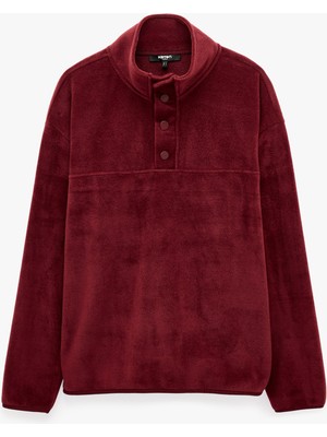 Koton Uzun Kollu Dikiş Detaylı Çıtçıtlı Dik Yaka Polar Sweatshirt
