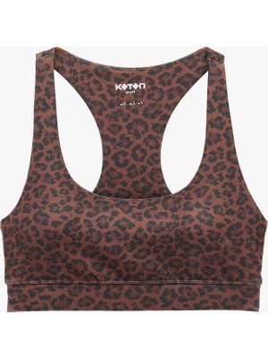 Koton Slim Fit Kaplı U Yaka Leopar Desenli Sporcu Sütyeni