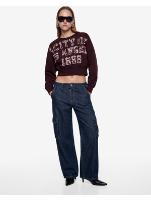 Koton Ribanalı Bisiklet Yaka Uzun Kollu Baskılı Sweatshirt