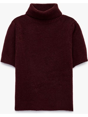 Koton Boxy Fit Dik Yaka Kısa Kollu Peluş Kazak