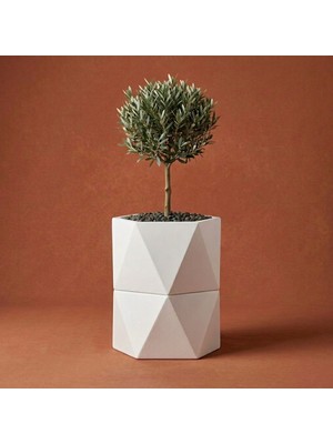 Ottolamp Prizma Saksı Metal Katmanlı Geometrik Dekoratif Dış Mekan Çiçek Saksısı Ø35X30 cm