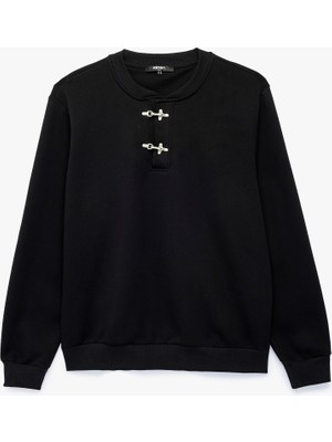 Koton Uzun Kollu Süslü Kapamalı Üç Iplik Şardonlu Bisiklet Yaka Sweatshirt