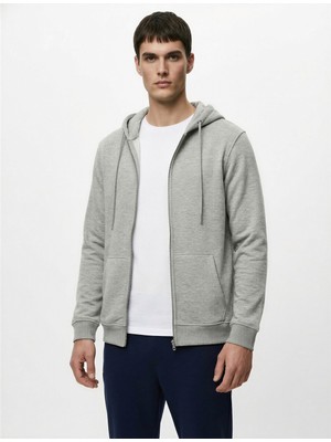 Koton Şardonlu Regular Fit Kapüşonlu Fermuarlı Uzun Kollu Kanguru Cepli Sweatshirt