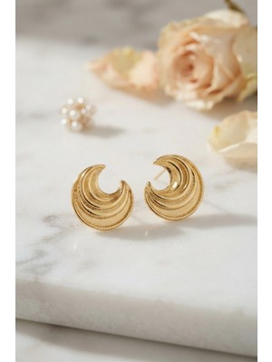 Shopwave Krm 316L Çelik Gold Renk Ay Model Kadın Küpe Krm