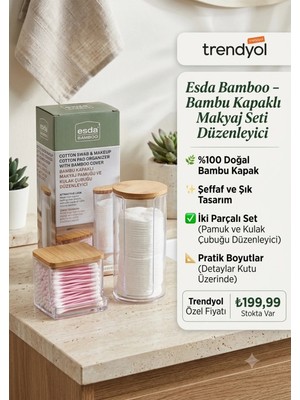Maison Luré Bambu Kapaklı Makyaj Pamuğu ve Kulak Çubuğu Saklama Kutusu Makyaj & Takı Organizeri