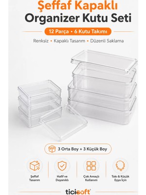 Maison Luré Şeffaf Kapaklı Organizer Kutu Seti 12 Parça, Takı ve Küçük Eşyalar Için