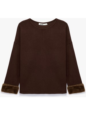 Koton Bisiklet Yaka Uzun Kollu Suni Kürklü Oversize Sweatshirt