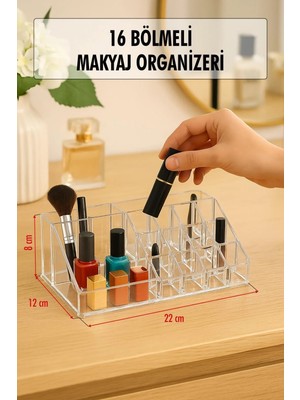 Maison Luré Şeffaf 16 Bölmeli Makyaj Organizeri, Pratik ve Şık Düzenleyici Makyaj & Takı Organizeri