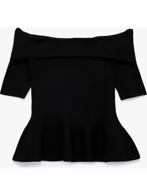 Koton Viskon Omzu Açık Kısa Kollu Peplum Triko Kazak