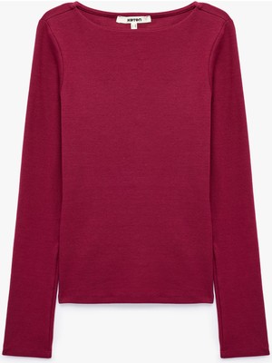 Koton Slim Fit Pamuklu Kayık Yaka Uzun Kollu Basic Bluz
