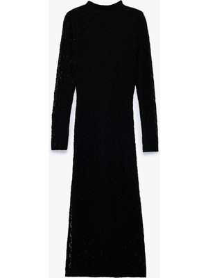 Koton Slim Fit Uzun Kollu Dik Yaka Uzun Dantel Elbise