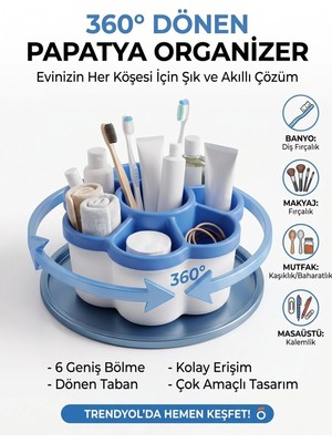 Maison Luré Çok Amaçlı 360° Dönebilen Masaüstü Organizer, Papatya Tasarımı, Lacivert