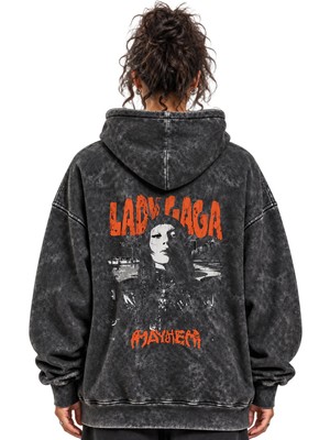 Sevbano Lady Gaga Şarkıcı Baskılı Unisex Oversize Yıkamalı Hoodie Sweatshirt