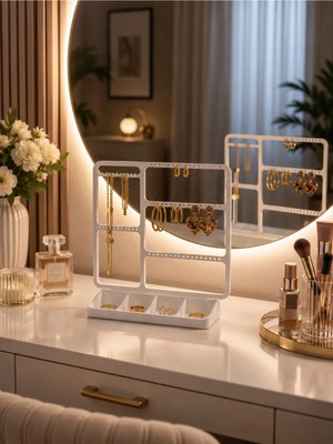 Maison Luré Şık 5 Bölmeli Takı ve Küpe Standı, Modern ve Kullanışlı Tasarım Makyaj & Takı Organizeri
