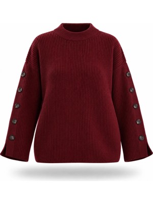 5in1Canpolat Bordo Kolları Düğmeli Kazak