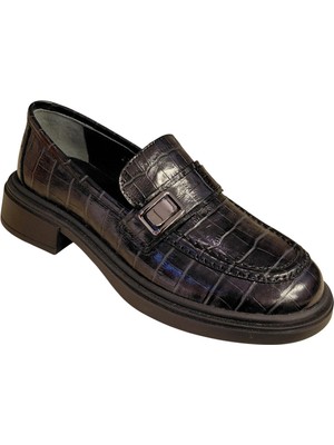 Nish N2753 Hakiki Deri Krokodil Kadın Makosen Loafer Ayakkabı