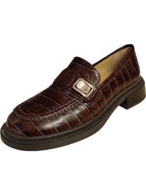 Nish N2753 Hakiki Deri Krokodil Kadın Makosen Loafer Ayakkabı