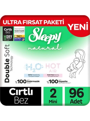 Sleepy Natural Double Soft Ultra Fırsat Paketi Bebek Bezi 2 Numara Mini 96 Adet