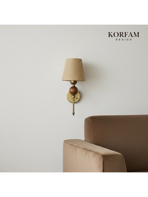 KorFam Kablosuz Pilli Aplik Bej Keten Şerit Kumaş Başlık Ahşap Top Detaylı Aplik