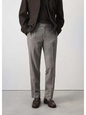 MANGO Man Regular fit yün karışımlı kareli pantolon