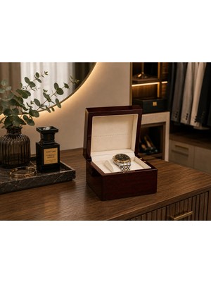 Maison Luré Ahşap 1 Bölmeli Kapaklı Saat Organizer, Şık ve Fonksiyonel Tasarım Makyaj & Takı