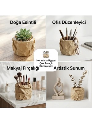 Maison Luré 3D Buruşuk Kağıt Tasarımlı Çok Amaçlı Masaüstü Organizer (Krem/bej)