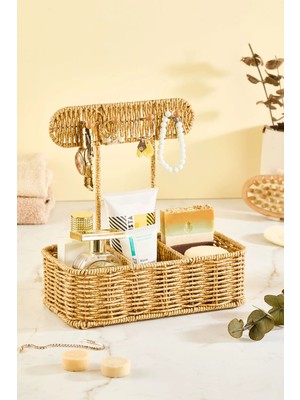 Maison Luré Rattan Görünümlü Çok Bölmeli Askılı Takı ve Kozmetik Organizer Makyaj & Takı Organizeri