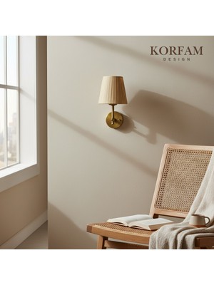 KorFam Kablosuz Pilli Aplik Bej Keten Şerit Kumaş Başlıklı Aplik
