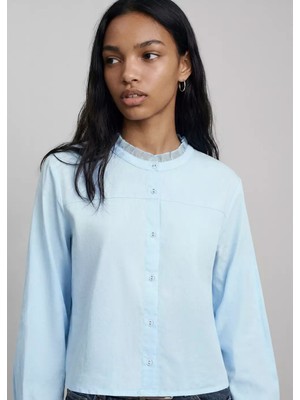 MANGO Teen Pamuklu volanlı yakalı bluz