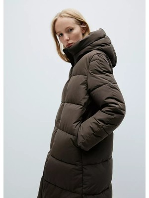 Mango Kapüşonlu Uzun Kapitone Anorak