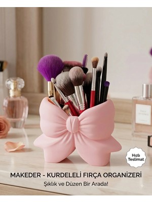 Maison Luré Pembe Kurdele Detaylı Makyaj Fırçası Organizeri ve Fırçalık Makyaj & Takı Organizeri