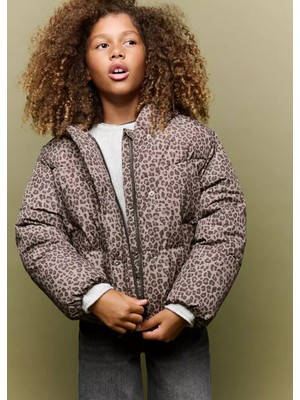 MANGO Kids Leopar desenli kapitone anorak