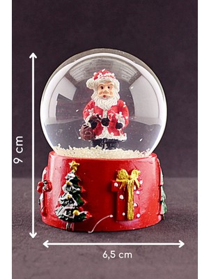 Deco Elit 9 cm Orta Boy Işıklı Kar Küresi Kırmızı Noel Baba Tasarımlı Cam Yılbaşı Süsü