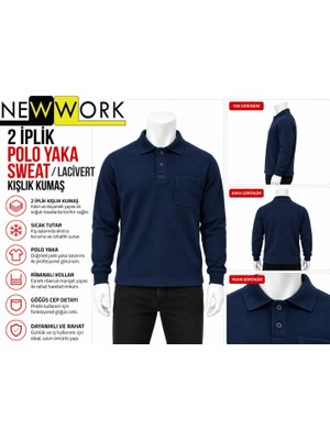 Newwork Polo Yaka 2 Iplik Kışlık Sweat Lacivert